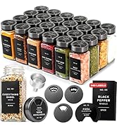 EDELHAUS Glass Spice Jars with Label and Space Gray Rotating Lids (24 x 4oz) Spice Containers wit...