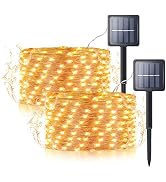 Hopolon Solar String Lights Outdoor, 2 Pack Each 33FT 100 LEDs Solar Powered Fairy Lights with 8 ...