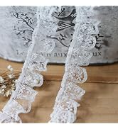 White 10 Meters Pleated Organza Lace Edge Gathered Mesh Trim Ribbon 2 cm Width Vintage Style Edgi...