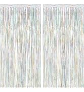 2 Pack Backdrop Curtains, 3.28 FT x 7.05 FT Laser Silver Fringe Curtains, Metallic Tinsel Foil Cu...