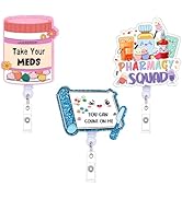 Cosmisun Pharmacy Badge Reel Retractable - 3Pcs Pharmacy Tech Badge Holder Glitter Pill You Can C...