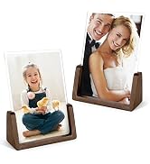 Mixoo 6x8 Picture Frame 2 Pack - Rustic Wooden Photo Frames with Walnut Wood Base and High Defini...
