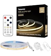 Tatazone White COB Led Strip Lights with RF Remote, 16.4ft 3000K Dimmable Bright Warm White COB L...