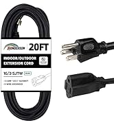 HONDERSON 20FT Outdoor Extension Cord-16/3 SJTW Durable Black Extension Cable with 3 Prong Ground...