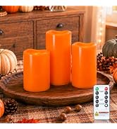 Homemory Orange Outdoor Flameless Candles, Waterproof, Remote Timer, 3 Pack | Flameless LED pilla...