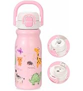 18oz Insulated Stainless Steel Kids Water Bottle for School, Animal | 2-in-1 Straw & Spout Lid, L...