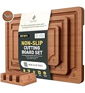 3 Packs Bamboo Cutting Board Set with Non Slip Feet Holder and Over Sink Nice Solid Thick Wood Ju...