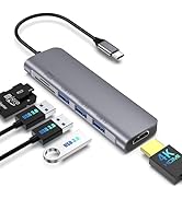 6 in 1 USB C Hub Multiport Adapter with 4K HDMI, 3 USB 3.0 Ports, SD/TF Card Reader, Portable USB...