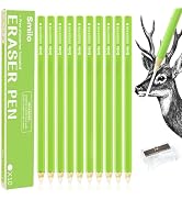 Smilo Eraser Pencil for Artists, 10-Pack Green Precision Detail Eraser with Sharpener, Profession...