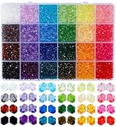 PH PandaHall 5808pcs Faceted Crystal Beads 4mm Acrylic Bicone Beads 24 Colors Rainbow Loose Bead ...