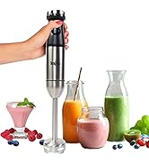 Total Chef Hand Blender, Variable Speed Immersion Blender, 225W with Turbo Boost, Black and Silve...