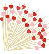 200PCS Heart Cocktail Picks, 4.7 IN Long Fancy Toothpicks for Appetizers, Bamboo Fruit Skewers Wo...