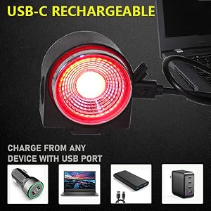 usb c type-c rechargeable long battery life powered time bike bicycle tail rear back led light red