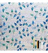 Finnez Window Privacy Film, Stained Glass Rainbow, Foliage, 17.5" x 78.7" | Decorative Window Cli...