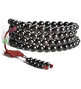 vv8oo Natural Black Sandalwood 108 Beads Necklace Ebony wooden Meditation Prayer Mala Tibetan Bud...