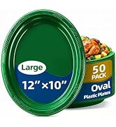 BONSINY 50 Count Green Plates Disposable 12" x 10" - Oval Green Plastic Plates for Picnic Birthda...