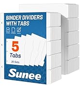 SUNEE Binder Dividers with Tabs for 3 Ring Binder, 8.5 x 11 Paper White Binder Dividers Blank wit...