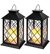 Homemory Solar Lanterns Outdoor Waterproof Hanging with Flickering Flameless Candles, 2 Pack 13''...