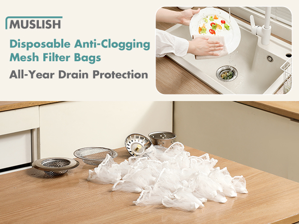 disposable drain covers, disposable sink strainer mesh bags, sink strainer mesh bag