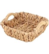 Square Water Hyacinth Basket with Wooden Handles, Small Woven Storage Organizer for shelf