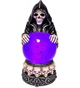 Halloween Grim Reaper Crystal Ball Decor Light, Lighted Skull Snow Globe | Purple LED, Swirling B...