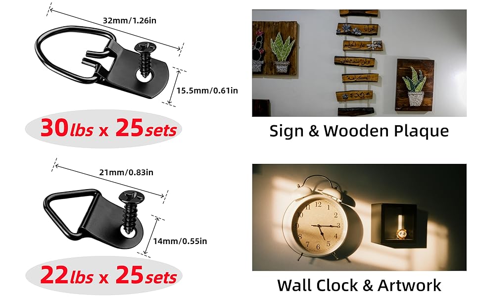 Large and Small Dual Size D Ring Picture Hangers Heavy Duty Wall Hanging Kit