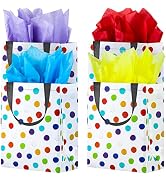 BLEWINDZ 16Pcs Reusable Gift Bags with Tissues - Medium Rainbow Polka Dot Party Favor Bags for Ch...
