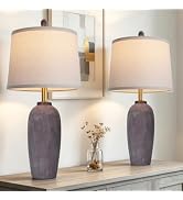 luxeflow 26 Inch Farmhouse Ceramic Jar Table Lamps Set of 2, Bedside Lamps | Linen Lampshades, Id...