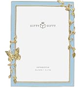 GIFTY GIFTY Spring Butterfly & Vine Thin Border Photo Frame (Teal Blue) / 5x7 In | For Wall or Ve...