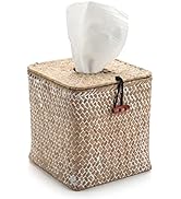 Seagrass Square Tissue Box Cover Woven Napkin Holder Decorative for Bathroom Farmhouse (Whitewash...