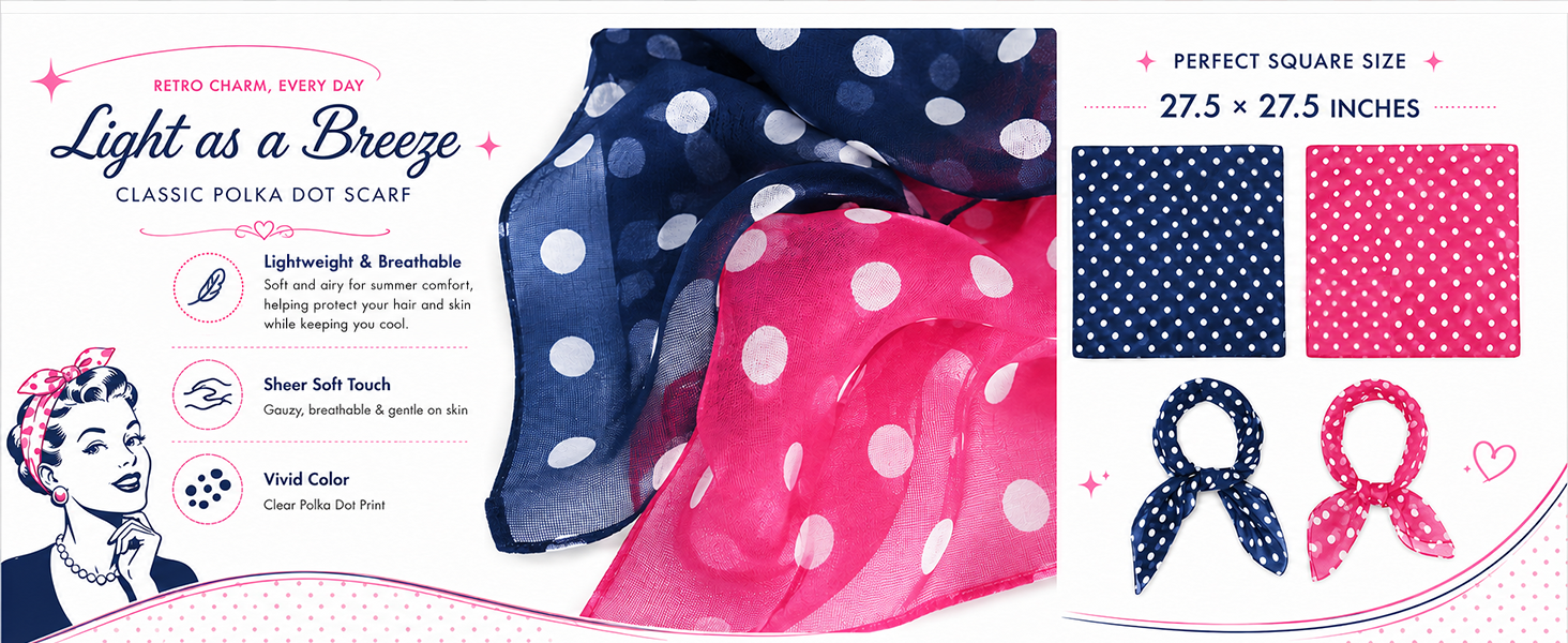 Womens 50s Chiffon Sheer Square Neck Head Scarf