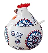 XIEFFICH 13.5 Oz Salt Cellar With lid and Spoon (Blue)- Ceramic Chicken Spice Jars for Salt, Suga...