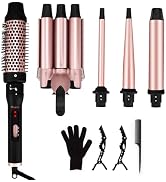 5 in 1 Curling Wand Set, 3 Barrel Curling Iron Set with 1.5" Thermal Brush and 4 Interchangeable ...