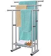 40" Tall Freestanding Towel Racks for Bathroom, 3 Tier Floor Towel Rack with Storage Basket, Blan...