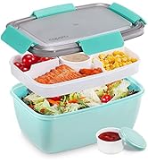 Caperci Large Salad Container Bowl for Lunch - Better Adult Bento Lunch Box 68 oz, 5-Compartment ...