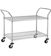 Finnhomy 2-Tier Commercial Grade Rolling Cart, Heavy Duty Utility Cart, Carts with Wheels and Dou...