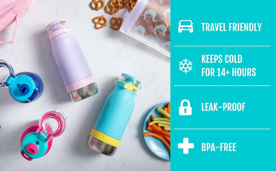 Ello 14oz Emma Vacuum Insulated Stainless Steel Kids Water Bottle with Straw
