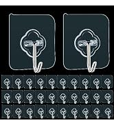 Adhesive Hooks, 32 Pack 33lb(Max) Sticky Transparent Reusable Removable Hooks for Hanging, Wall H...