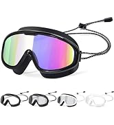 Otionus Swim Goggles for Adult Men Women Youth, Bungee Strap Swimming Goggles Wide View No Hair P...