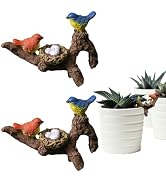 Xxshcdz 2Pcs Mini Brid Figurines Plant Pot Hang Decor Resin Bird's Nest Sculpture Decoration for ...