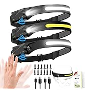 Headlamp Rechargeable, Head Lamps Led Rechargeable with Motion Sensor Headlamps Adults, 9 Mode He...
