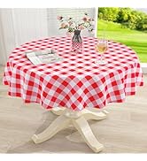 misaya Round Waterproof Vinyl Table Cloth, Buffalo Flannel Backed 4th of July Tablecloth, Wipeabl...