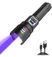 365nm UV Flashlight & LED Flashlights High Lumens Rechargeable, Zoomable UV Light, LCD Display Wa...