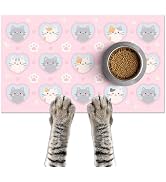 HOMETITUTE Cat Feeding Mat Pink Heart Kitten Bowl Placemat 24 x 16 Inch | Non Slip Cat Bowl Mat F...