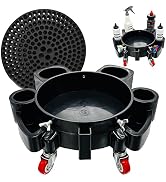 Car Wash Bucket Dolly, 5 Gallon Bucket Grit Trap, Removable Rolling Bucket Dolly with Side Organi...