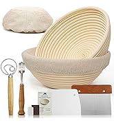 M JINGMEI 9 Inch Bread Banneton Proofing Basket Round with Liner Cloth-Set of 2+Bread Lame+Slashi...