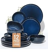 Pokini Ceramic Dinnerware Sets, Microwave Safe Plates and Bowls Sets, Kitchen Dishes Set for 4, U...