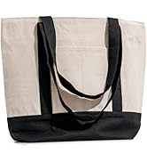 Carrywell |Not Made In China| Organic Cotton Canvas Tote With Zippered Top, Front Pocket, Heavy D...