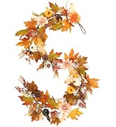 Tarklanda Fall Garland for Mantle Fireplace 5.75 Ft Artifical Garland Decor | Realistic Maple Lea...