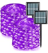 QITONG Solar Fairy Lights Outdoor Waterproof, 2 Pack Each 66ft 200 LED Purple Christmas String Li...